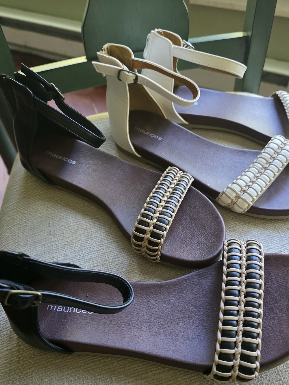 Maurices Black and White Braided-Strap Ankle Strap Sandals Lot